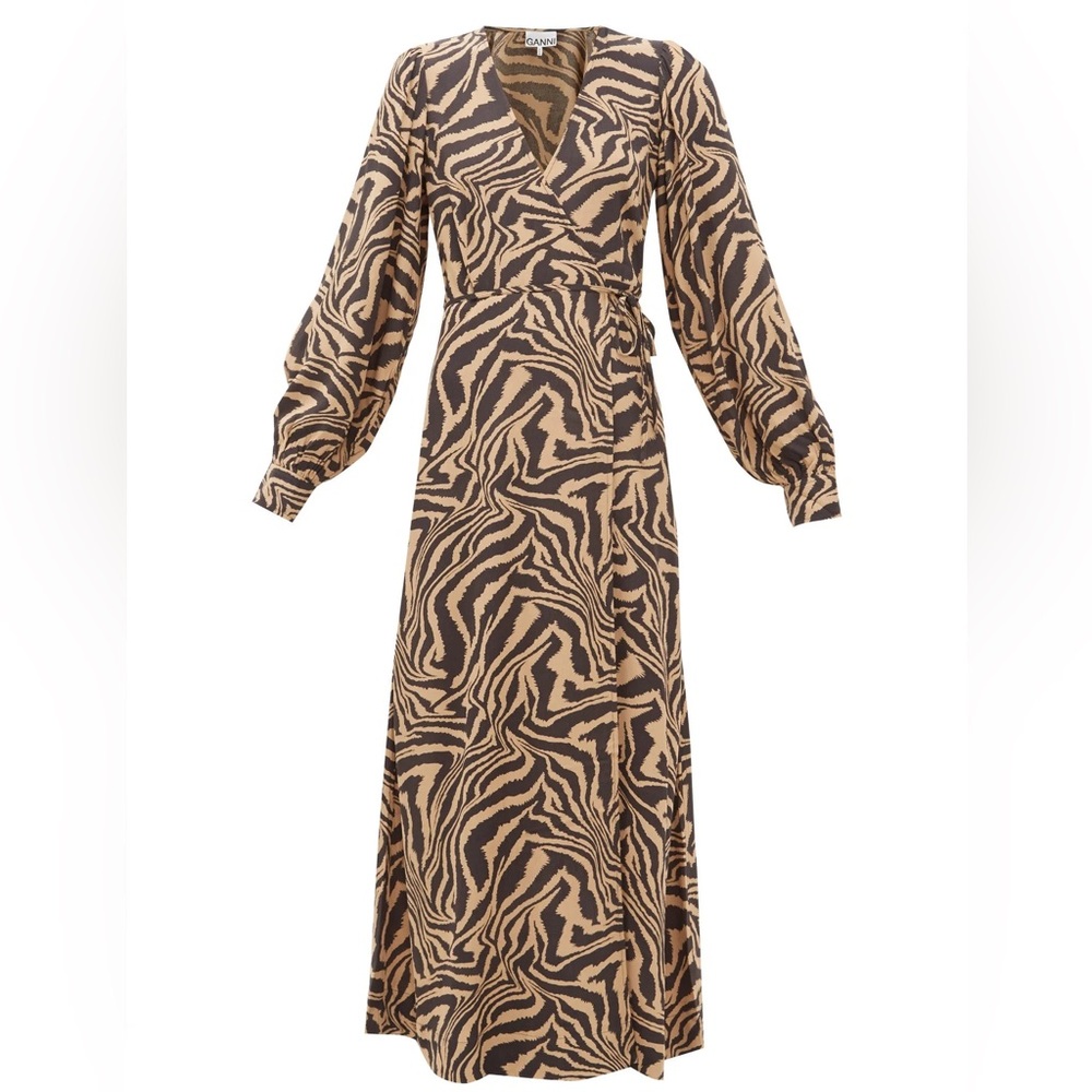 Ganni Zebra Print Wrap Dress